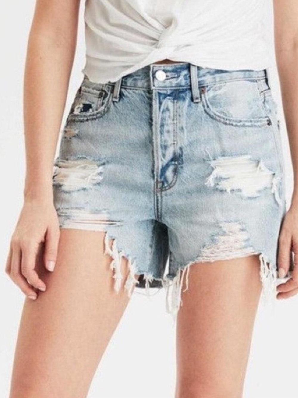 American Eagle Outfitters Light Blue Distressed Cutoff Denim Shorts